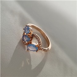 Кольцо 18 р ювелирная бижутерия коллекция "Дубай", покрытие позолота, вставка: фианиты и цирконы, цвет: нежно-голубой и прозрачный, арт.414.117-18