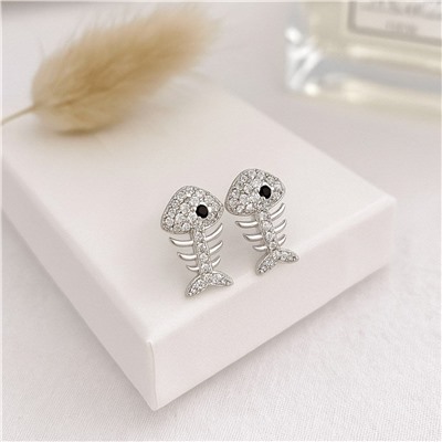 Серьги скелет рыбы, покрытие посеребрение, арт.313.244