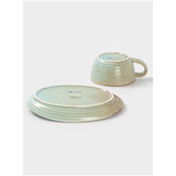 Чайная пара Magistro Sand Ripples, 2 предмета: чашка 300 мл, блюдце 19.8×15.8 см, фарфор, голубая