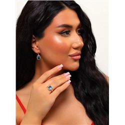 Комплект ювелирной бижутерии коллекция "Дубай" с крупным камнем серьги и кольцо 18 р, покрытие позолота, вставка: фианиты, цвет: голубой, Уценка, арт. 08.3297 (314.435-18 )