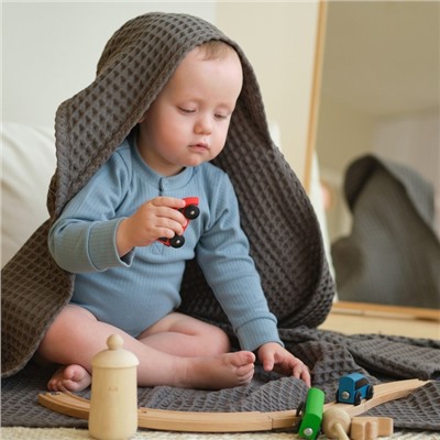 Полотенце - уголок вафельное «Крошка Я» Boho, 120×120 см, хлопок 100%, светло-серое