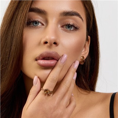 Комплект ювелирной бижутерии коллекция "Дубай" серьги и кольцо 18 р, покрытие позолота, вставка: стекло, цвет: шампань, арт.414.192-18