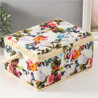 Шкатулка для рукоделия и шитья «Птицы в розовом саду», хранение ниток, иголок, мелочи, 19×26×14.5 см