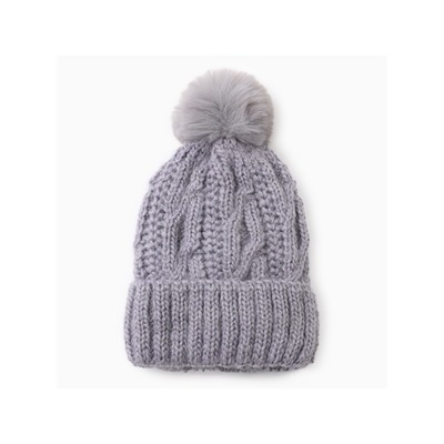 Шапка с помпоном женская MINAKU, серая, размер 56-58