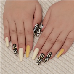 Накладные ногти «Леопард», 12 шт., с клеевыми пластинами, форма балерина, бежевые, чёрные