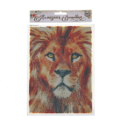 Алмазная мозаика с полным заполнением на холсте «Лев», 15×21 см