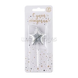 Свеча Звезда, Воздушный шар, на шпажке, Серебро, Металлик, 4,2 + 4,8 см, 1 шт. с держателем