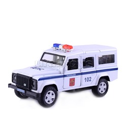 Машина металл Land Rover, Defender Полиция 12 см, (двери, баг, белый,)инерц., в коробке