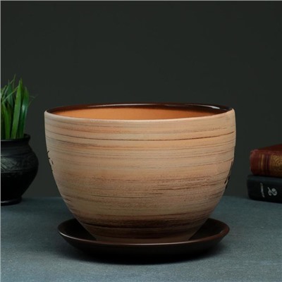 Горшок для цветов «Восток», 4 л, d=23 см, h=17 см, керамика, с поддоном, коричневый