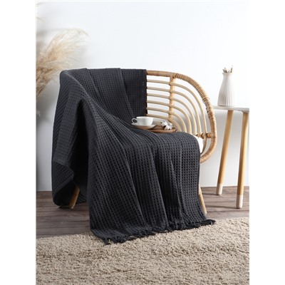 Плед с кисточками вафельный «Этель», 130×160 см, серый, вафля 350 г