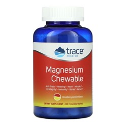 Trace Minerals, Жевательные таблетки с магнием, малина и лимон, 120 жевательных таблеток