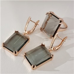 Комплект ювелирной бижутерии коллекция "Дубай" с крупным камнем серьги и кольцо 17 р, покрытие позолота, вставка:фианит, цвет: серый, арт.314.874-17