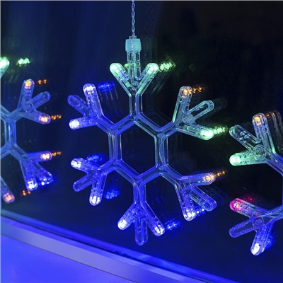 УЦЕНКА Гирлянда «Бахрома», 2.4×0.9 м, с насадками «Снежинки», IP20, 150 LED, 220 В, 8 режимов, прозрачная нить, свечение мульти