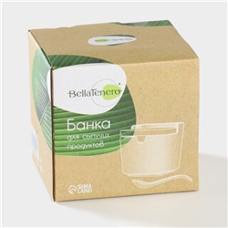 Банка для сыпучих продуктов BellaTenero, 280 мл, 9×9,5 см, с ложкой, бамбуковая крышка, фарфор, белая