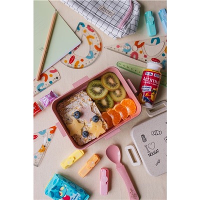 Ланч-бокс для еды с ложкой Доляна «Люблю вкусняшки», 1 л, в школу, 18×14×6.5 см, пшеничная солома, МИКС