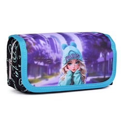 Пенал "Paris Girl" 20,5x9,5x7 см, прямоугольный для 40 предметов, отделение на молнии, наружный карман на молнии, с верхней створкой на липучке, плотный износостойкий полиэстер с водоотталкивающей пропиткой
