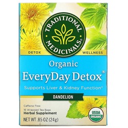 Traditional Medicinals, Organic EveryDay Detox, одуванчик, без кофеина, 16 чайных пакетиков в упаковке, 24 г (0,85 унции)
