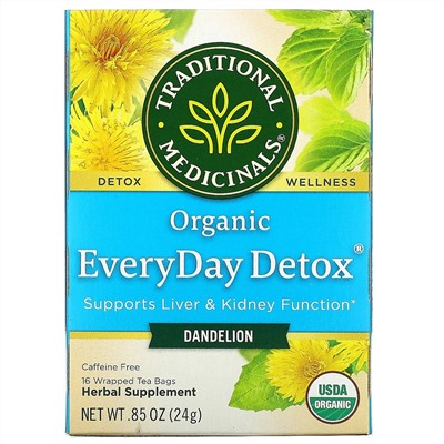 Traditional Medicinals, Organic EveryDay Detox, одуванчик, без кофеина, 16 чайных пакетиков в упаковке, 24 г (0,85 унции)
