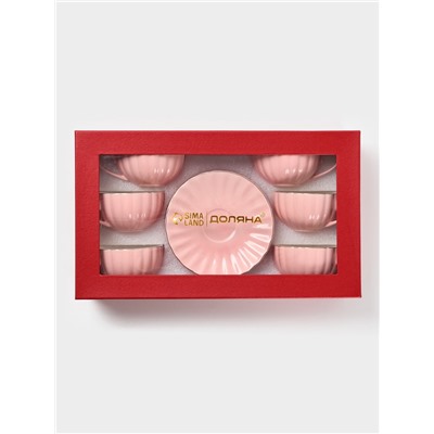 Сервиз чайный Доляна «Вивьен», 12 предметов: 6 чашек 200 мл, 6 блюдец d=15 см, фарфор, розовый