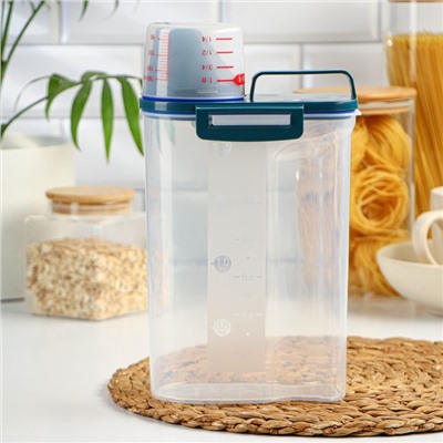 Контейнер для хранения сыпучих с дозатором, 2 кг, 17×10.5×29 см, пластик, прозрачный