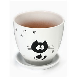 Горшок для цветов «Кот», 5 л, d=23 см, h=21 см, керамика, с поддоном, белый