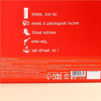 Подарочный набор новогодний «С Новым годом», чай 50 г, крем-мед 120 г, носки 36-39 р, термос 500 мл, арахис в глазури 100 г