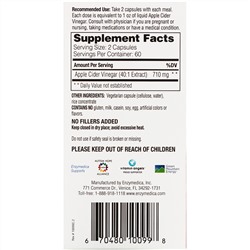 Enzymedica, яблочный уксус с уксусной маткой, 120 капсул