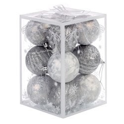 Елочные шары 12 штук 6 см серебро / B-2667 /уп 80/