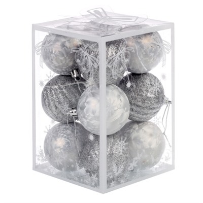 Елочные шары 12 штук 6 см серебро / B-2667 /уп 80/