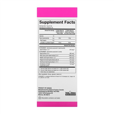 Natural Factors, Patented Echinamide Active Support, Honey Lemon Syrup, 5 fl oz (150 ml)