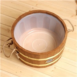 Шайка - таз для бани и сауны, 10 л, деревянная, пластиковая вставка, ручки - верёвки, с термообработкой, «Добропаровъ»