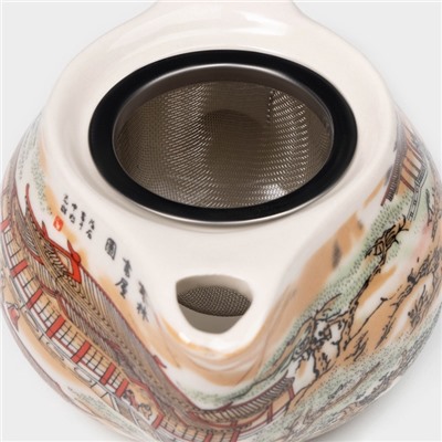 Чайник заварочный с металлическим ситом «Пейзаж», 200 мл, керамика, оранжевый