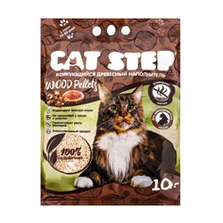Наполнитель комкующийся растительный Wood Pellets, 10 л, CAT STEP