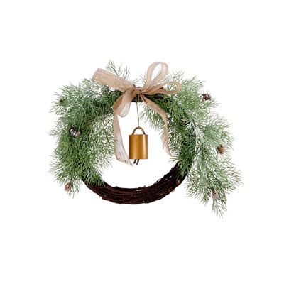 Декоративный венок «Ель с колокольчиком», d=55 см, 30 LED, от батареек CR2032×2, свечение тёплое белое