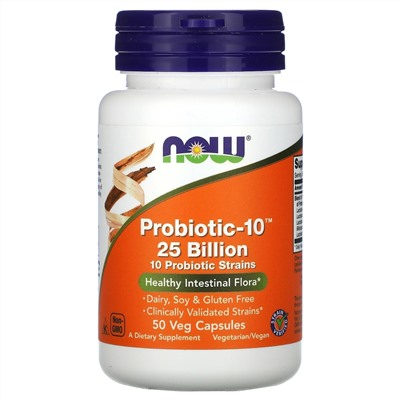 Now Foods, Probiotic-10, 25 млрд, 50 вегетарианских капсул