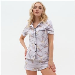 Пижама женская (рубашка, шорты) KAFTAN Birds, размер 52-54, серая