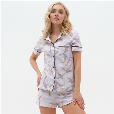 Пижама женская (рубашка, шорты) KAFTAN Birds, размер 52-54, серая