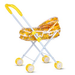 Коляска для кукол (металлическая, складная, прогулочная с капюшоном, цвет желтый) в пакете