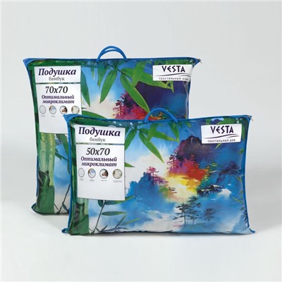 Подушка стёганная 50×70 см, бамбуковое волокно, ткань тик, п/э 100%