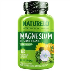 NATURELO, хелат глицината магния, 200 мг, 120 вегетарианских капсул