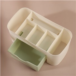 Органайзер для хранения косметики, 6 секций, с ящиком, 21×10.5×9 см, бежевый, зелёный