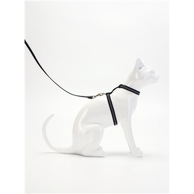 Комплект для кошек светоотражающий, ширина 1 см, шлейка 21-35 см, поводок 120 см, чёрный