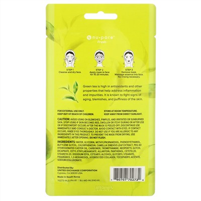 Nu-Pore, Fresh Start, тканевая маска для лица, зеленый чай, 1 шт., 29,7 г (1,05 унции)