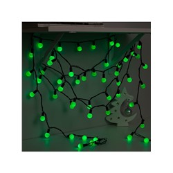Гирлянда «Нить» 10 м с насадками «Шарики 2.5 см», IP44, тёмная нить, 100 LED, свечение зелёное, 8 режимов, 220 В