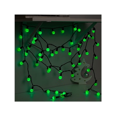Гирлянда «Нить» 10 м с насадками «Шарики 2.5 см», IP44, тёмная нить, 100 LED, свечение зелёное, 8 режимов, 220 В