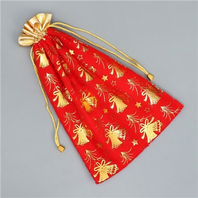 Мешочек подарочный плюш «Новогодний звон», колокольчики, тиснение, 20×30 см ± 1.5 см