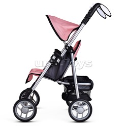 Коляска для кукол металлическая, складная, прогулочная с козырьком, с корзиной, цвет розовый, в пакете