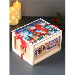 Коробка-посылка подарочная «С Новым годом», с подвеской лошадкой, ящик упаковочный, 21×17.2×12.5 см