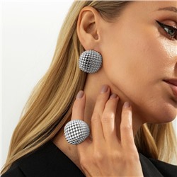 Стильный серебристый комплект: серьги и кольцо 19 р, арт.220.063-19