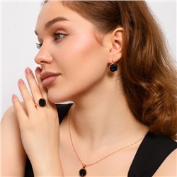 Комплект ювелирной бижутерии Дубайское золото, серьги, кулон на цепочке и кольцо 17 р, вставка: фианиты, цвет: черный, арт.213.433-17